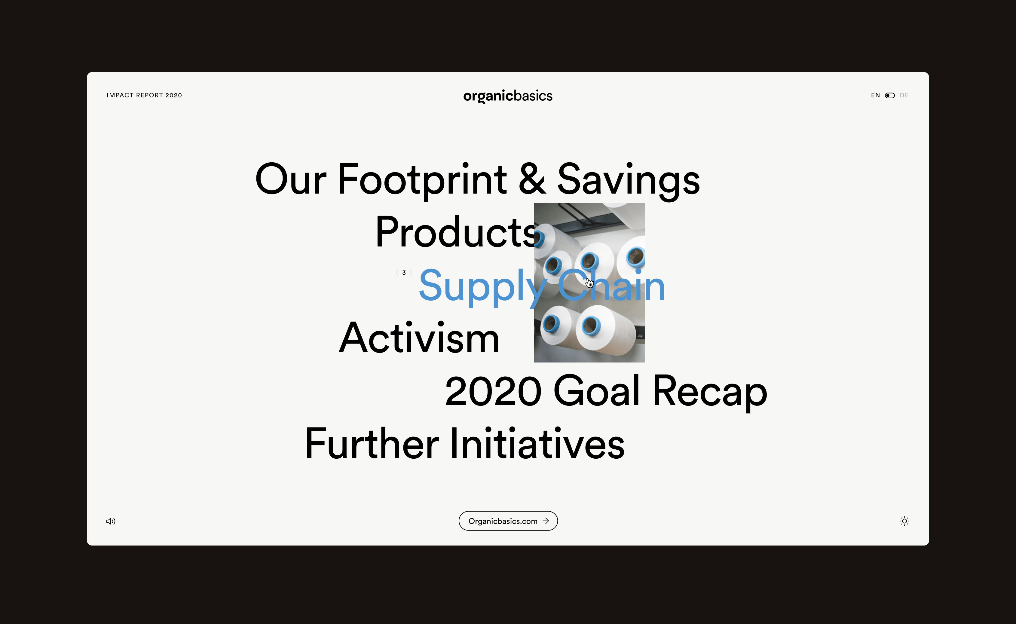 Organic Basics impact report chapter selection interaction