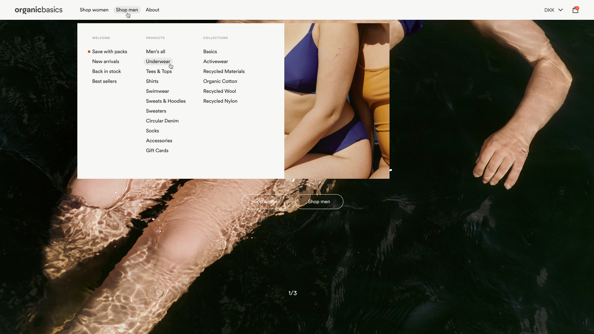 Navigation design for Organic Basics e-commerce platform